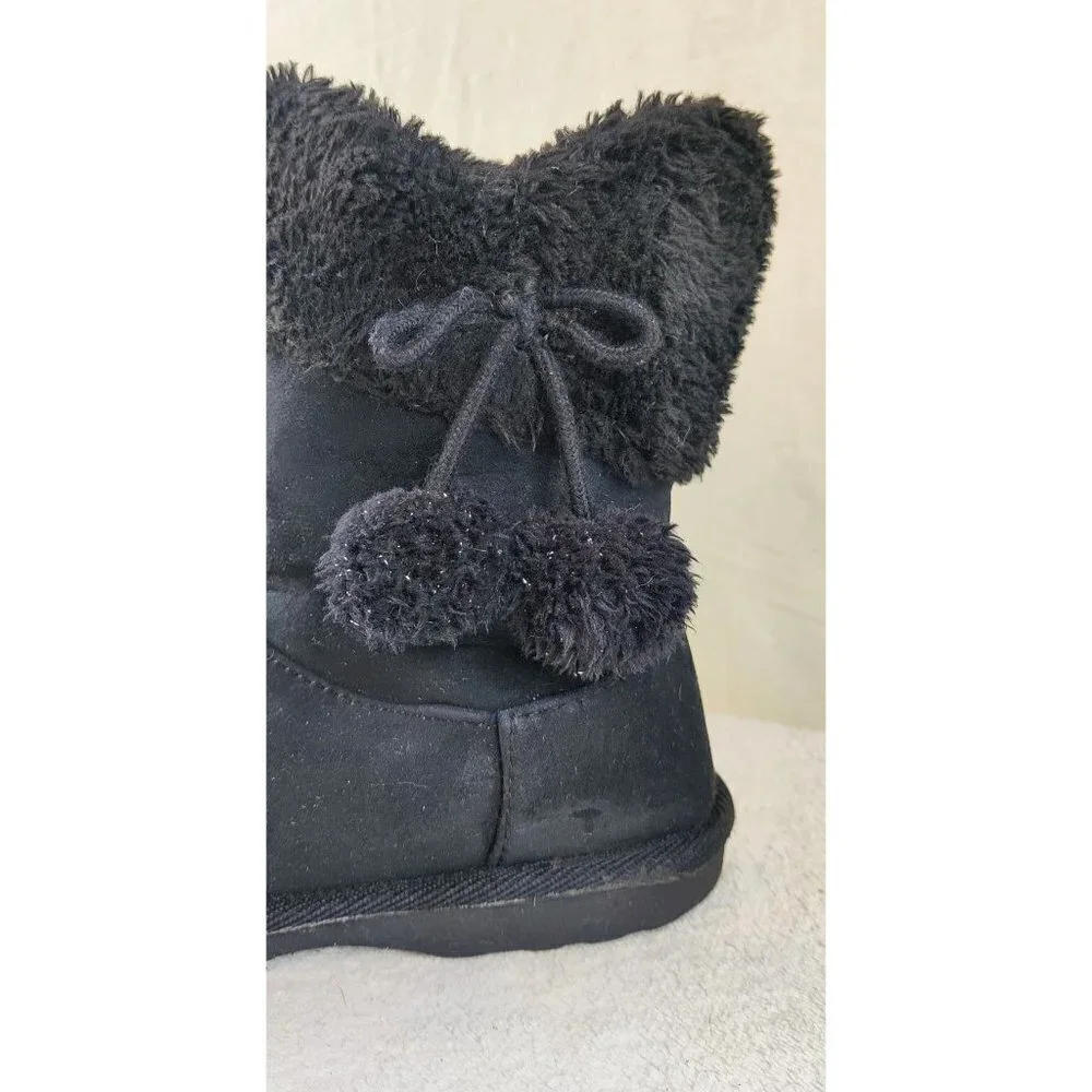 Winter Girls Ankle Books Black Faux Suede Faux Fur Lined Rubber Sole Size 2